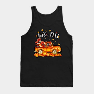 Halloween Hello Fall Chicken- Chicken In Car Pumpkin Happy Halloween Tank Top